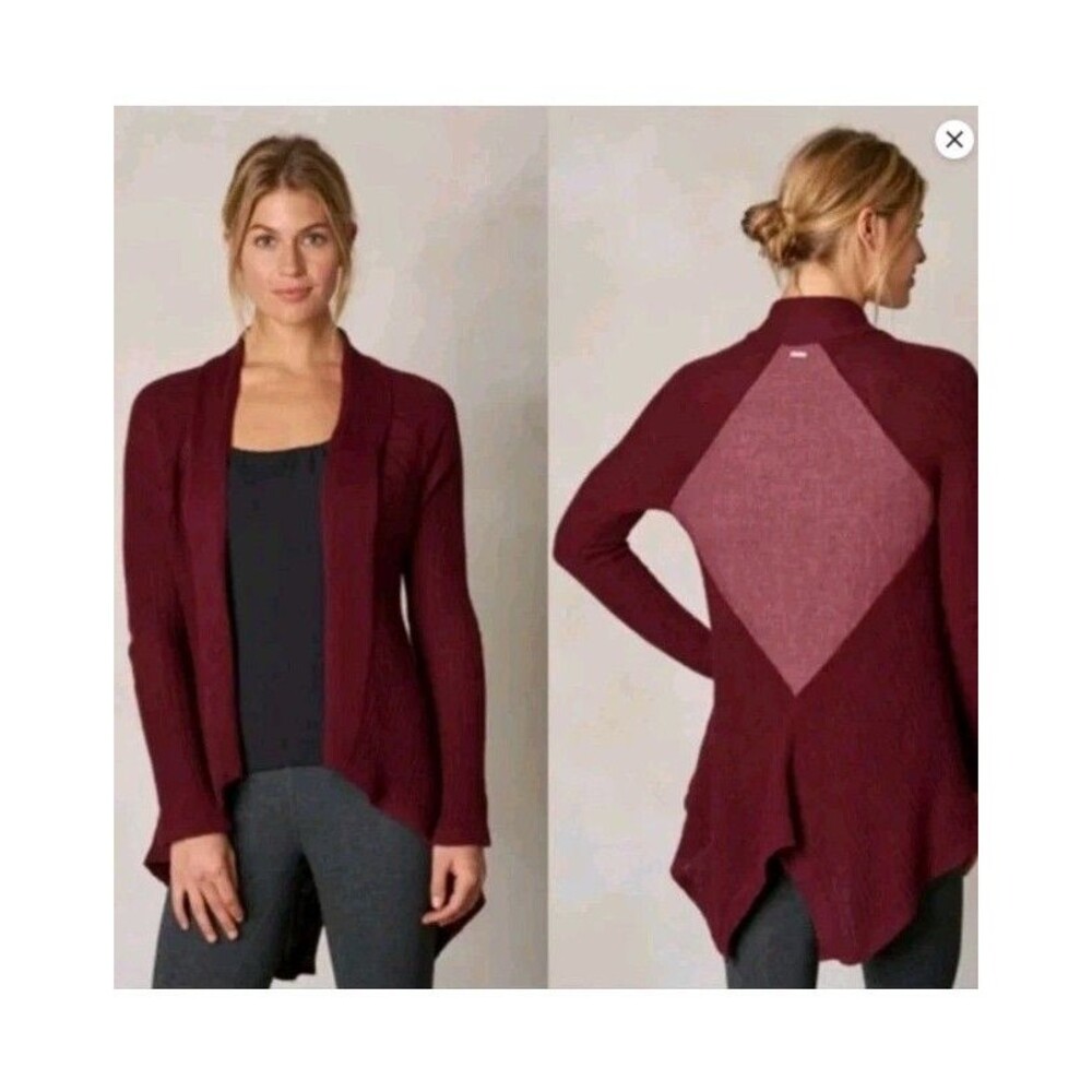 Prana Diamond Cardigan Sweater Women Small Black Hemp Cotton Knit Chanvre @K2